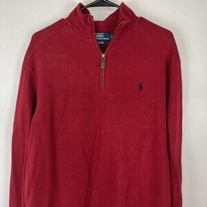 Polo Ralph Lauren Knit Sweater Red Pullover 1/4 Zip 100% Cotton